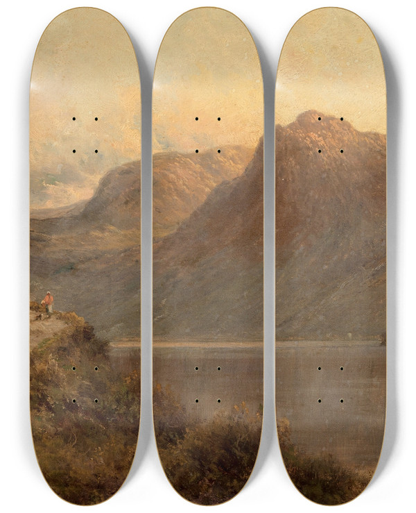 Triptych art skateboard deck of Alfred De Branski Loch Lomond by Alfred De Breanski (1852-1928)