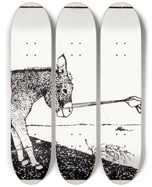 Triptych art skateboard deck of Julie De Graag Twee Jongens En Een Ezel by Julie de Graag (1877-1924)