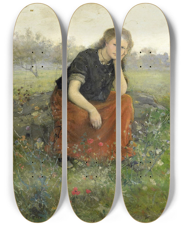 Triptych art skateboard deck of John Macallan Swan Vluchtelinge by John Macallan Swan (1847-1910)