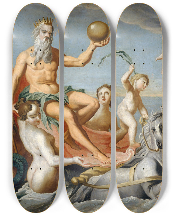 Triptych art skateboard deck of John Singleton Copley The Return Of Neptune by John Singleton Copley (1738-1815)