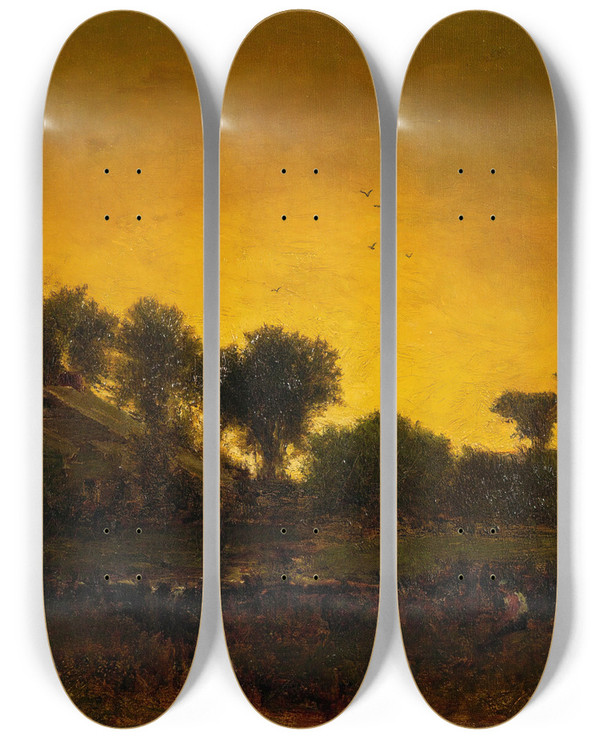 Triptych art skateboard deck of George Inness Light Triumphant by George Inness (1825-1894)