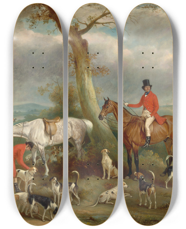 Triptych art skateboard deck of John Ferneley Thomas Wilkinson Mfh With The Hurworth Foxhounds by John Ferneley (1782-1860)