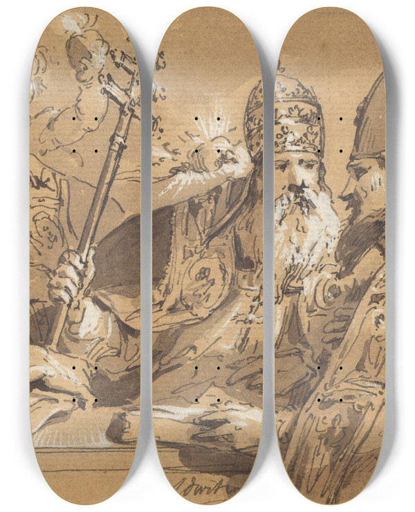 Triptych art skateboard deck of Jacob De Wit The Four Fathers Of The Church by Jacob de Wit (1695-1754)