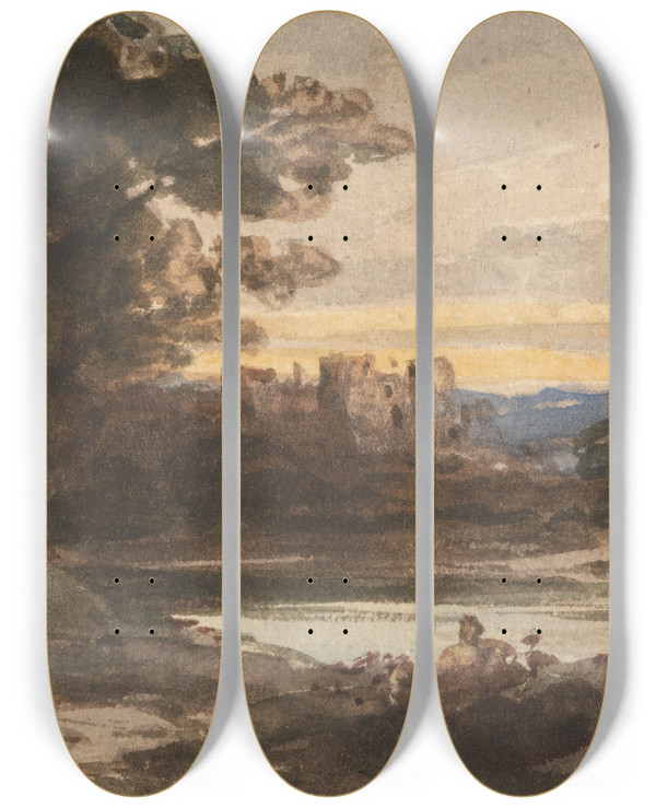 Triptych art skateboard deck of John Varley Barnard Castle County Durham by John Varley (1778-1842)