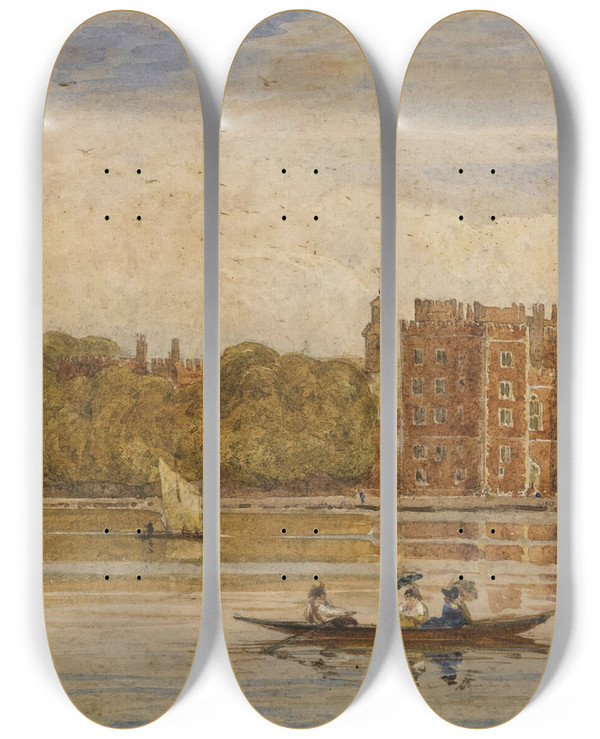 Triptych art skateboard deck of David Cox Boating Before Lambeth Palace London by David Cox (1783-1859)