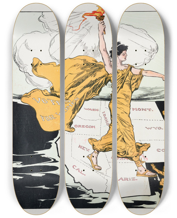 Triptych art skateboard deck of Henry Mayer The Awakening by Henry Mayer (1868-1954)