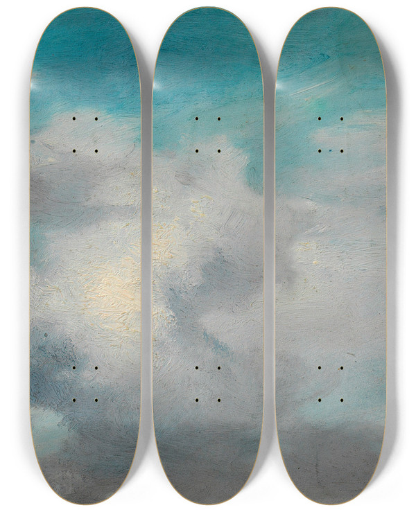 Triptych art skateboard deck of Friedrich August Matthias Gauermann Wolkenstudie_2 by Friedrich August Matthias Gauermann (1807-1862)