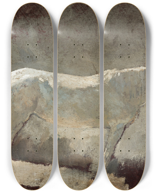 Triptych art skateboard deck of Winslow Homer White Mare by Winslow Homer (1836-1910)