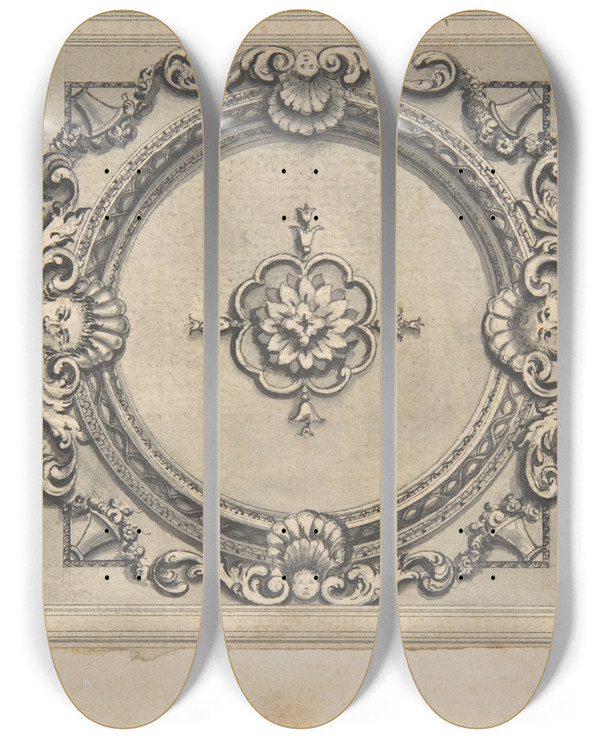 Triptych art skateboard deck of Isaac Ware Design For A Staircase Ceiling by Isaac Ware (1704-1766)