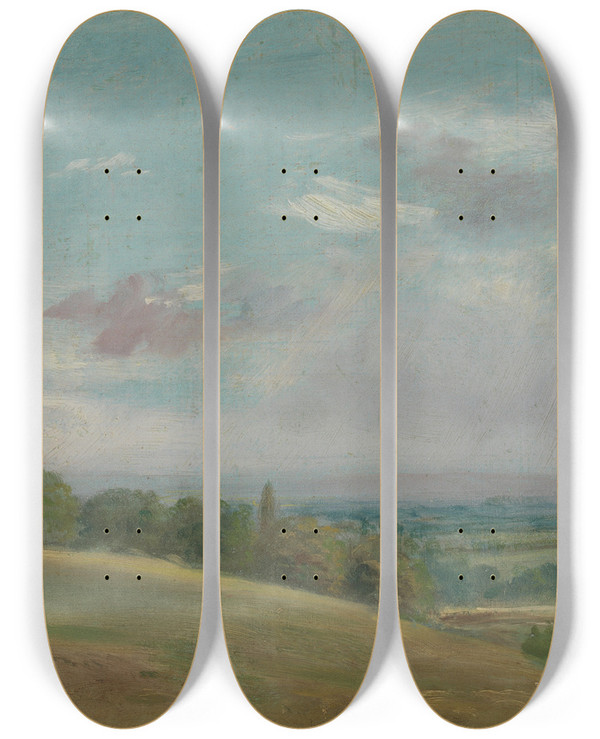 Triptych art skateboard deck of Lionel Constable Landscape by Lionel Constable (1828-1887)