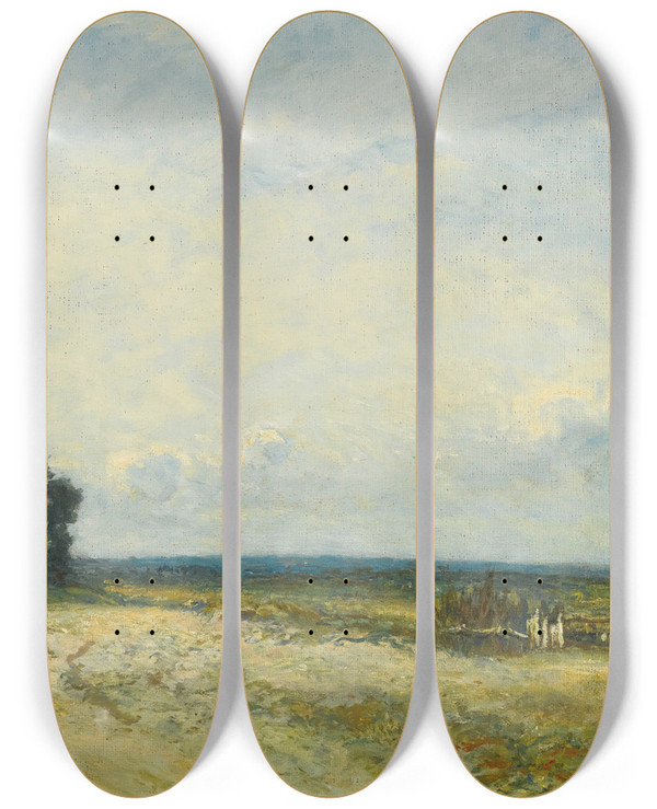 Triptych art skateboard deck of Johan Barthold Jongkind La Campagne Nivernaise by Johan Barthold Jongkind (1819-1891)