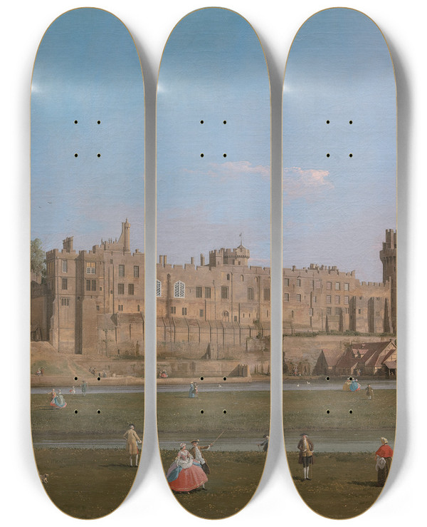 Triptych art skateboard deck of Canaletto Warwick Castle by Canaletto (1697-1768)