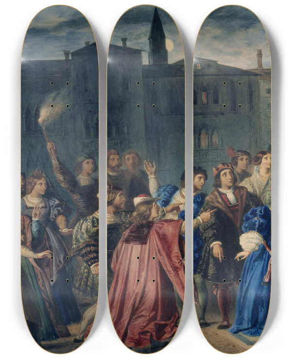Triptych art skateboard deck of Louis Candide Boulanger The Affront by Louis Candide Boulanger (1806-1867)