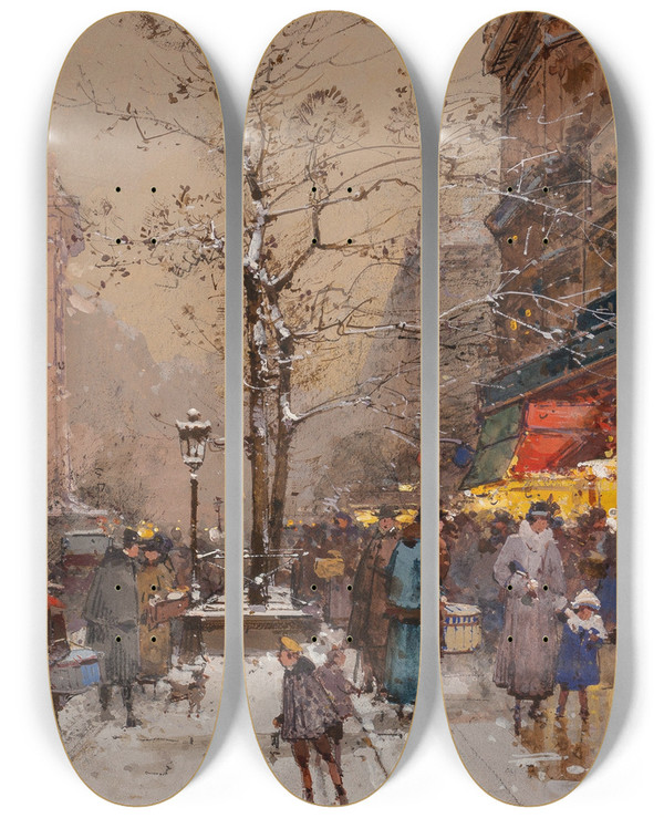 Triptych art skateboard deck of Eugne Galienlaloue Porte Saintdenis by Eugene Galien Laloue (1854-1941)