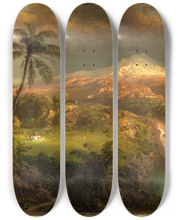 Triptych art skateboard deck of Frederic Edwin Church Passing Shower In The Tropics by Frederic Edwin Church (1826-1900)