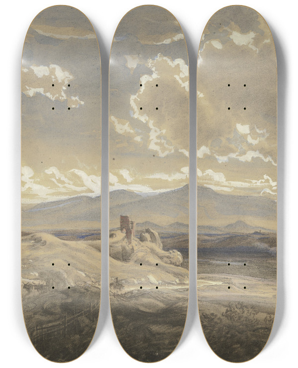 Triptych art skateboard deck of Eduard Wilhelm Pose Campagna Di Roma by Eduard Wilhelm Pose (1812-1878)