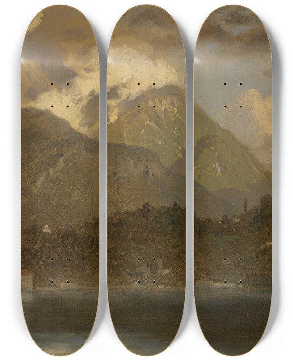 Triptych art skateboard deck of John Ferguson Weir Lakecomo by John Ferguson Weir (1841-1926)