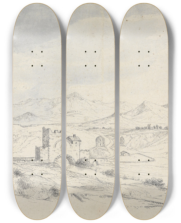 Triptych art skateboard deck of Isaac Weld Campagna Rome by Isaac Weld (1774-1856)