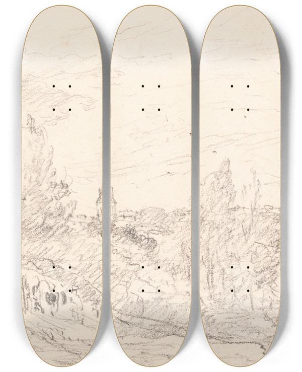 Triptych art skateboard deck of John Constable View Near Arundel by John Constable (1776-1837)