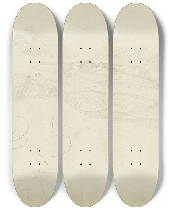 Triptych art skateboard deck of August Lucas Weiter Blick Ber Die Sabiner Berge by August Lucas (1803-1863)