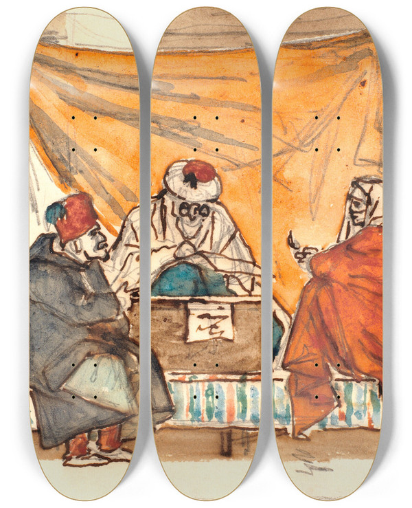 Triptych art skateboard deck of Martinus Rrbye En Tyrkisk Notarius Opstter En Gteskabskontrakt_1 by Martinus Rorbye (1803-1848)