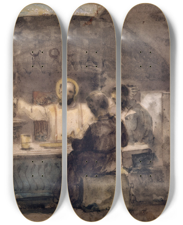 Triptych art skateboard deck of Franoismarius Granet Un Repas Dans Une Crypte by Franois-Marius Granet (1775-1849)