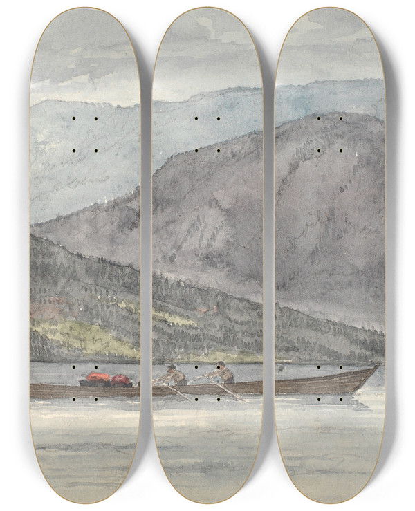 Triptych art skateboard deck of Martinus Rrbye Fjordlandskab Med Robd by Martinus Rorbye (1803-1848)