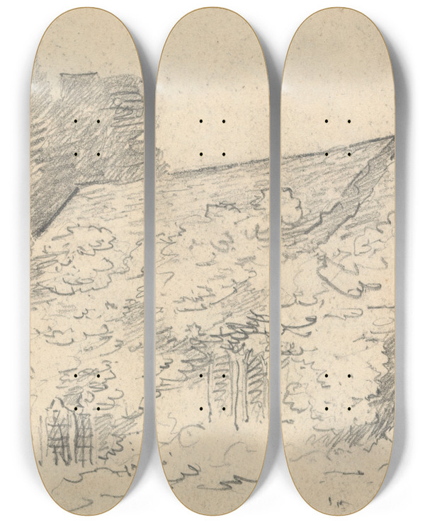 Triptych art skateboard deck of Thomas Bradshaw Chinkford Church by Thomas Bradshaw (1767)