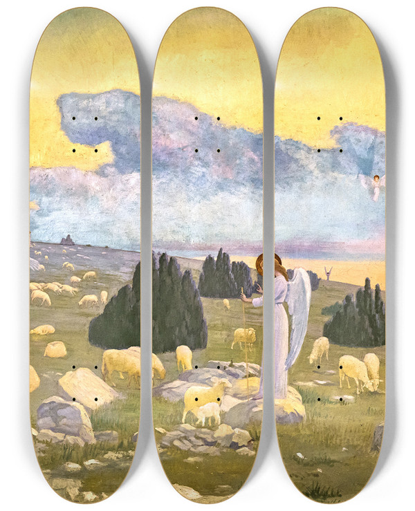 Triptych art skateboard deck of Paul Prouho God Keep Them by Paul Prouho (1849-1931)