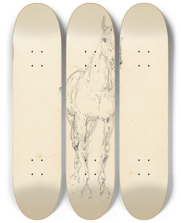 Triptych art skateboard deck of Henri De Toulouselautrec Tude De Chevaux by Henri de Toulouse-Lautrec (1864-1901)