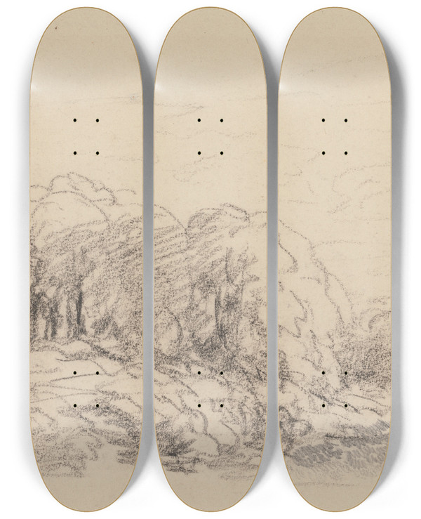 Triptych art skateboard deck of David Cox Landscape With Trees by David Cox (1783-1859)