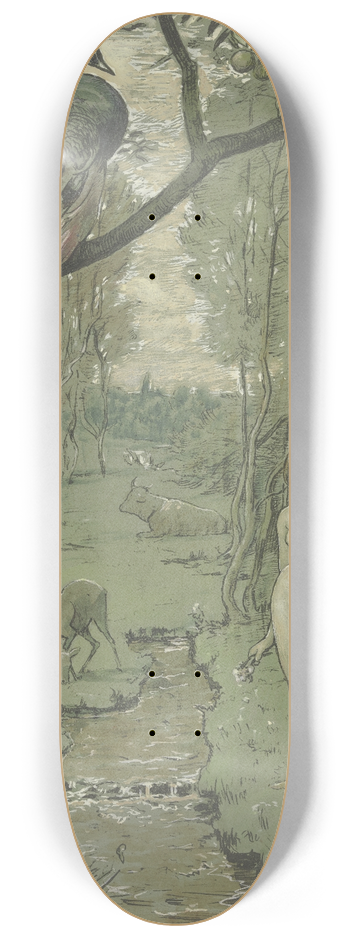 Hans Thoma - Paradise with Peacock 8.25 inch art skate deck