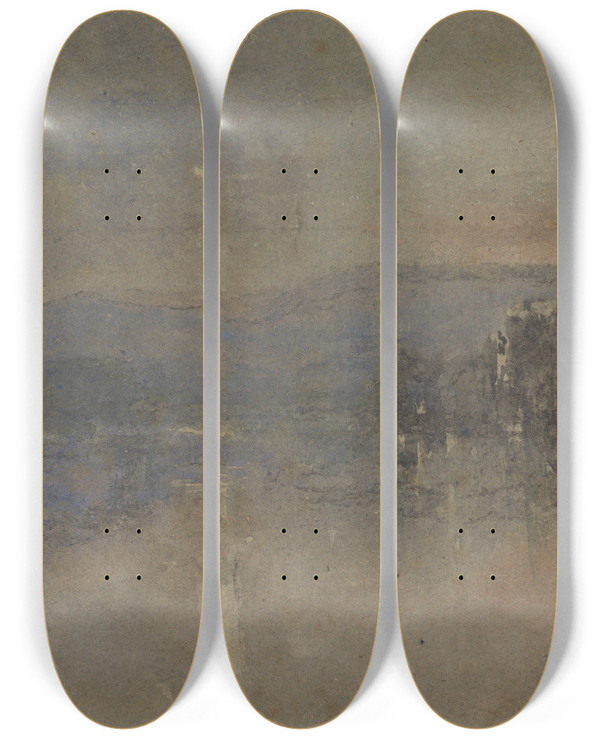 Triptych art skateboard deck of David Cox Moonlight Landscape by David Cox (1783-1859)