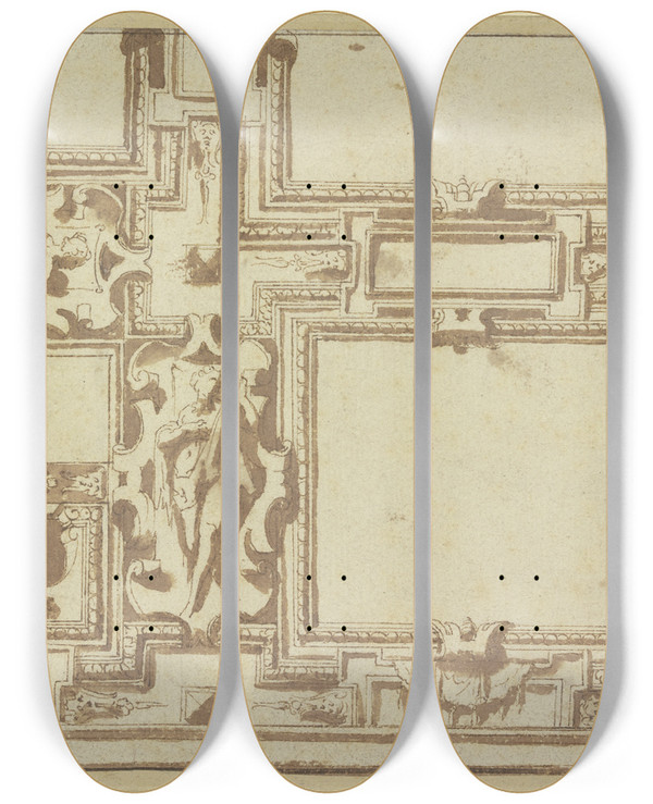 Triptych art skateboard deck of Giovanni Battista Naldini Ceiling Design by Giovanni Battista Naldini (1535-1591)