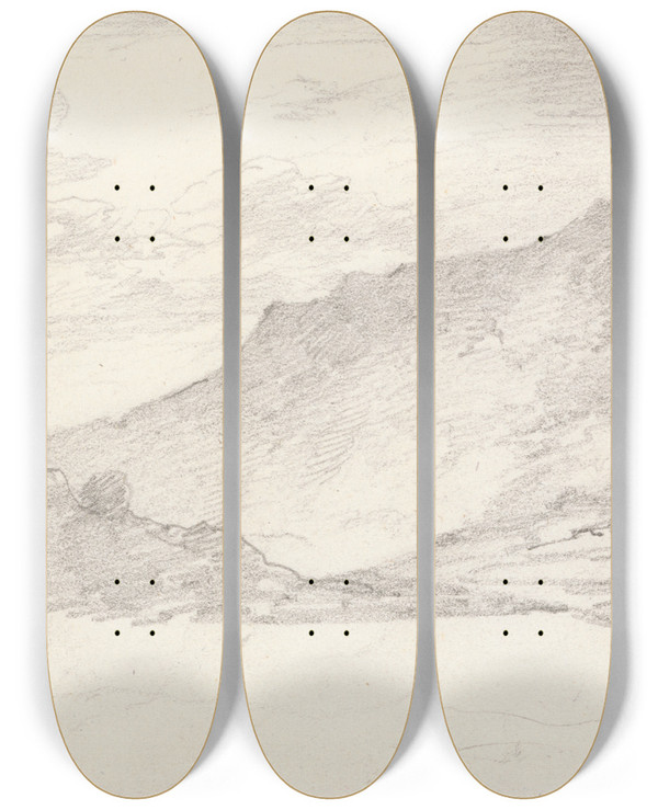 Triptych art skateboard deck of George Howland Beaumont Hill Sketch by George Howland Beaumont (1753-1827)