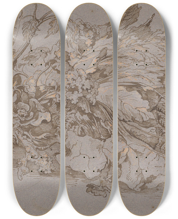 Triptych art skateboard deck of August Richter Farne Und Kruter by August Richter (1801-1873)