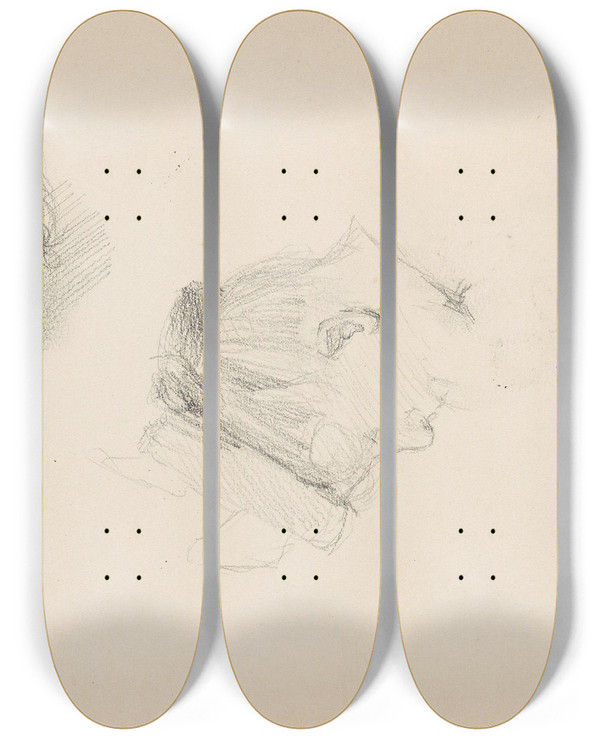 Triptych art skateboard deck of Signe Scheel Kvinneportrett Profil_2 by Signe Scheel (1860-1942)