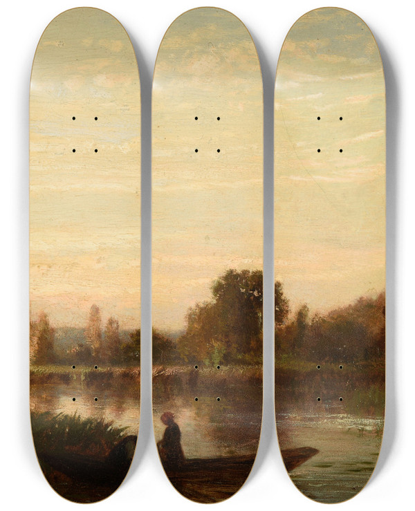 Triptych art skateboard deck of Mile Lambinet Paysage Avec Cours Deau_2 by mile Lambinet (1813-1877)