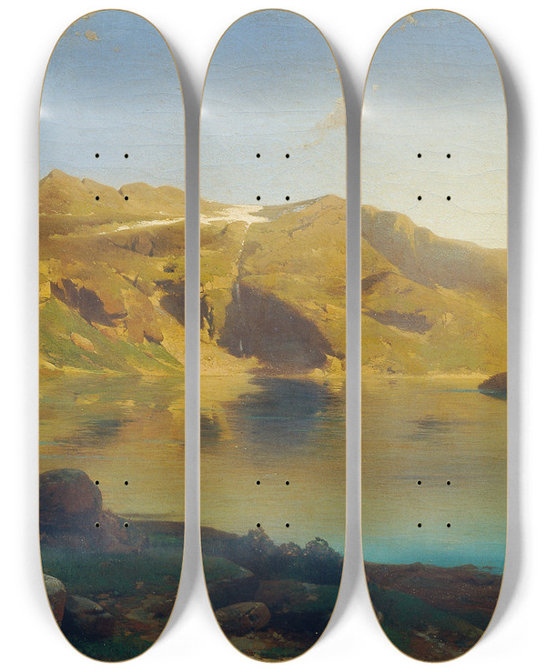 Triptych art skateboard deck of Eduard Peithner Von Lichtenfels Alpensee by Eduard Peithner Von Lichtenfels (1833-1913)