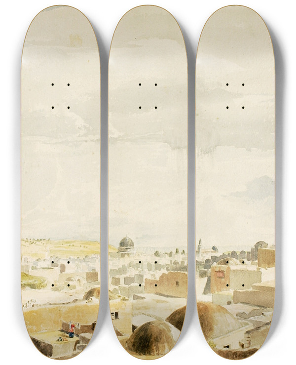 Triptych art skateboard deck of Miner Kilbourne Kellogg Jerusalem Israel by Miner Kilbourne Kellogg (1814-1889)