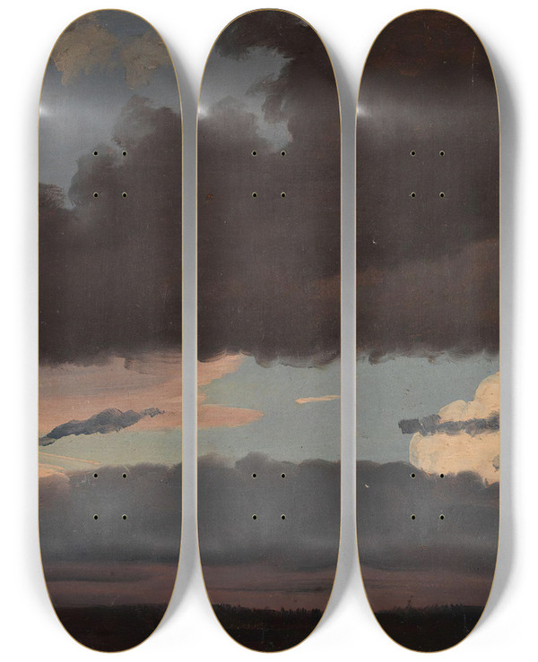 Triptych art skateboard deck of Knud Baade Cloud Study_2 by Knud Baade (1808-1879)