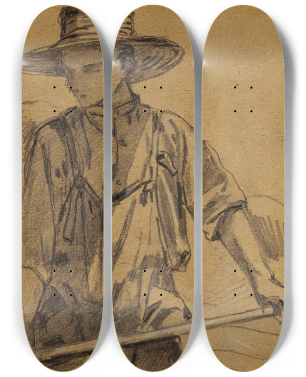 Triptych art skateboard deck of Winslow Homer Haymaking by Winslow Homer (1836-1910)