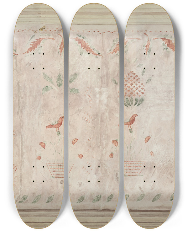 Triptych art skateboard deck of Mildred E Bent Wall Stencil by Mildred E Bent