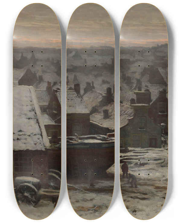 Triptych art skateboard deck of Willem Bastiaan Tholen Scheveningen In Winter by Willem Bastiaan Tholen (1860-1931)