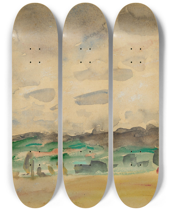 Triptych art skateboard deck of Joseph Frank Currier Polling by J Frank Currier (1843-1909)