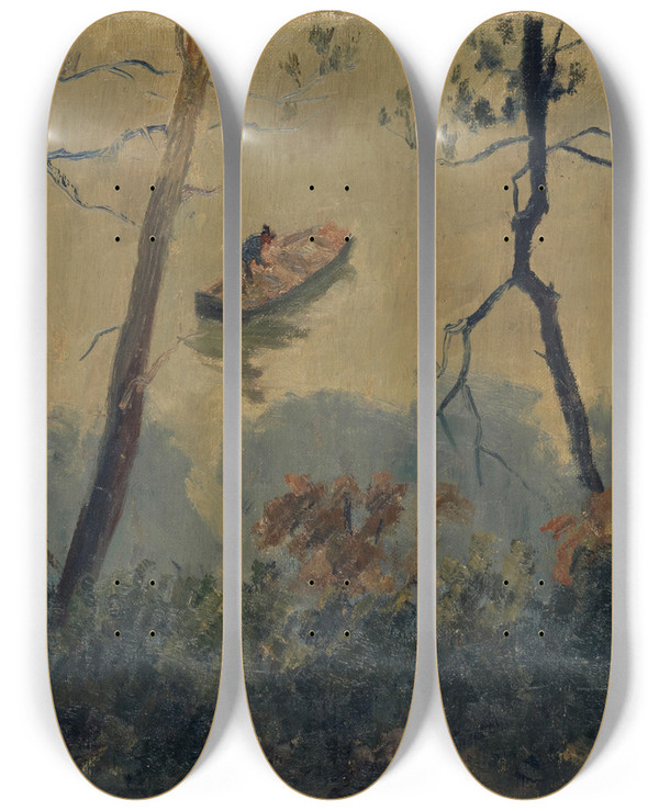 Triptych art skateboard deck of Ernst Schiess Trees By The Water by Ernst Schiess (1872-1919)
