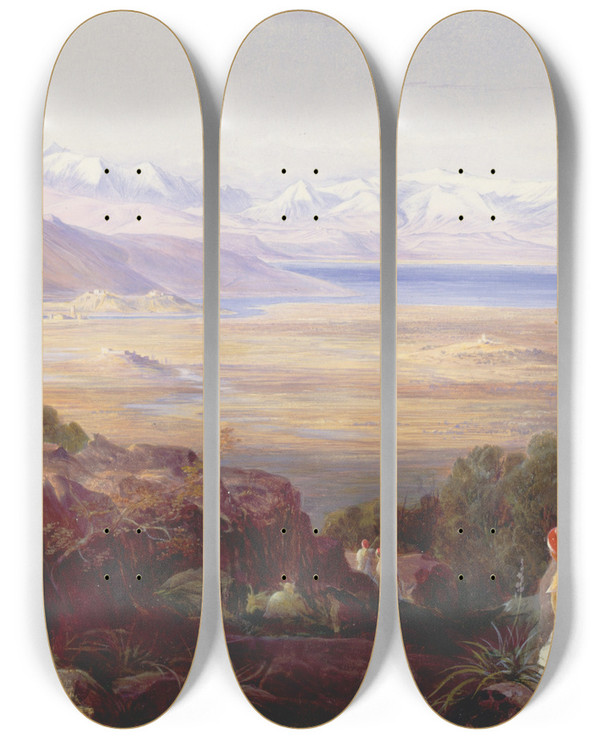 Triptych art skateboard deck of Edward Lear Butrinto Albania by Edward Lear (1812-1888)