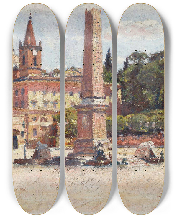 Triptych art skateboard deck of Aleksander Gierymski Piazza Del Popolo In Rome Sketch by Aleksander Gierymski (1850-1901)