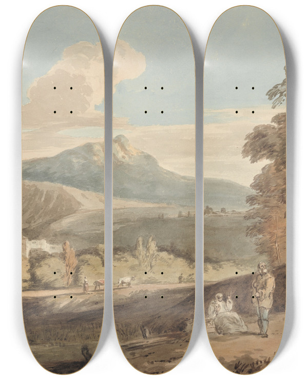 Triptych art skateboard deck of Alexander Monro Classical Landscape by Alexander Monro (1802-1844)