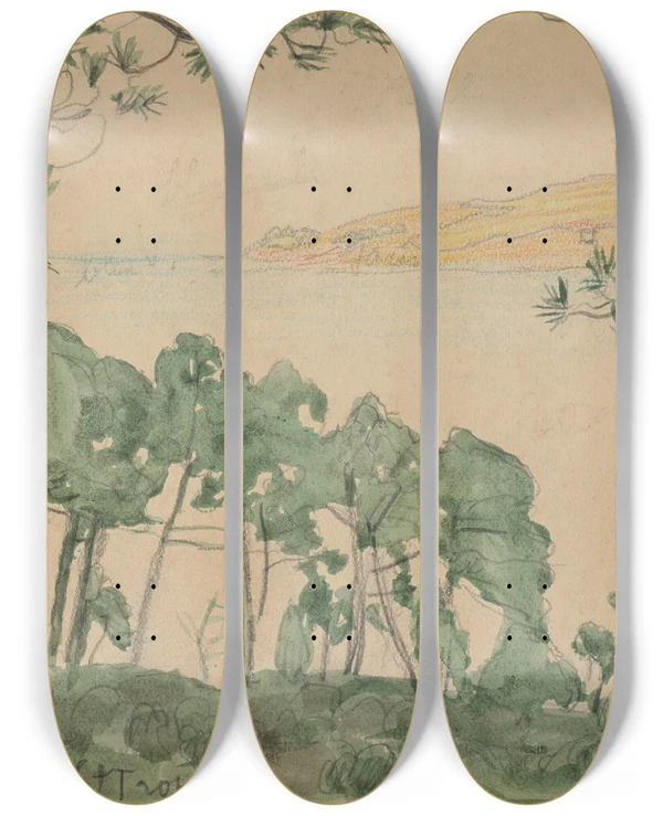 Triptych art skateboard deck of Maurice Denis Sainttropez by Maurice Denis (1870-1943)